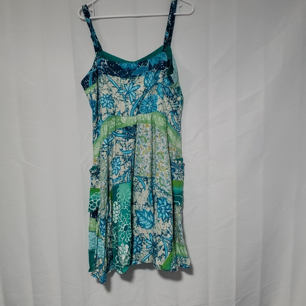 Vintage 80's 90's Jams World Teal & Navy Floral Tie-Strap Mini Dress XL - Picture 8 of 13